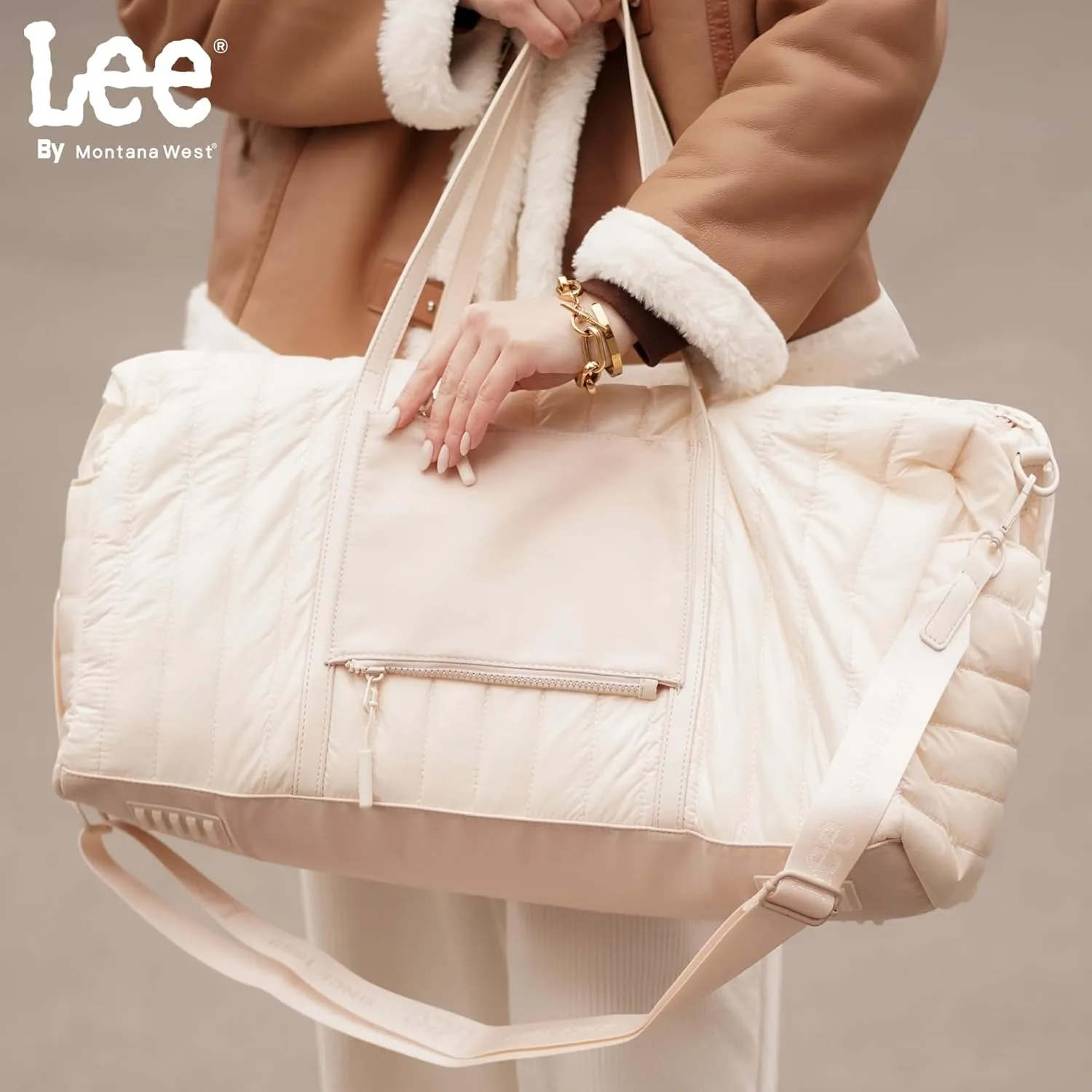 Lee Quilted Travel Duffel Bag for Women, Large Soft Puffy Lightweight Weekender Gym Bag with Adjustable Strap Water-Resistant Overnight Carry On Bag for Trips Sport Airplane Hospital