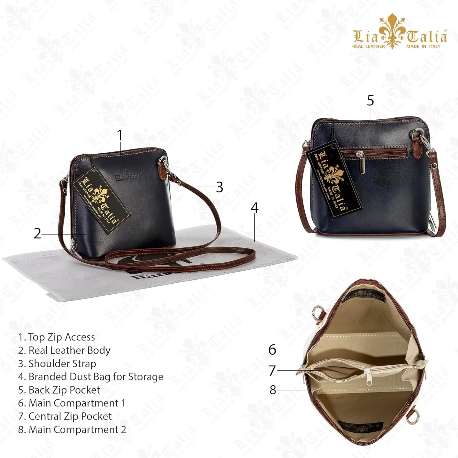 LiaTalia Genuine Italian Leather Small Crossbody Bag for Women – Handmade Mini Shoulder Purse from Florence Tuscany – Abby