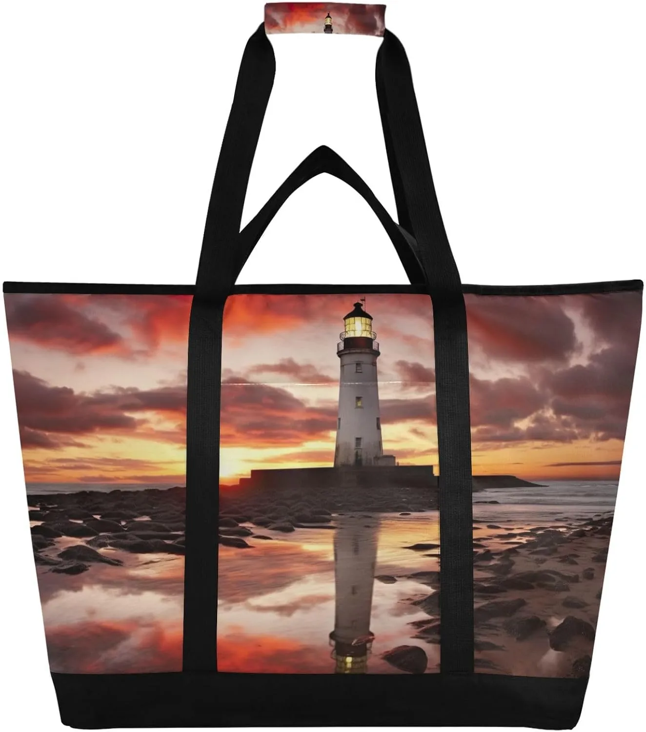 Lighthouse Reusable Insulated Lunchbox Cooler Bag, Leakproof Kitchen Grocery Bag Collapsible Portable Cooler Tote Bag for Picnic, Camping, Office, Travel