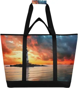 Lighthouse Reusable Insulated Lunchbox Cooler Bag, Leakproof Kitchen Grocery Bag Collapsible Portable Cooler Tote Bag for Picnic, Camping, Office, Travel