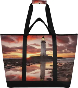 Lighthouse Reusable Insulated Lunchbox Cooler Bag, Leakproof Kitchen Grocery Bag Collapsible Portable Cooler Tote Bag for Picnic, Camping, Office, Travel