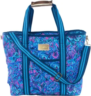Lilly Pulitzer Blue Picnic and Beach Cooler, Insulated Bag with Adjustable Shoulder Strap and Zipper, Large Soft Cooler for Groceries or Travel, Shells N Bells
