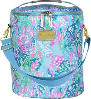 Lilly Pulitzer Blue/Green Insulated Soft Beach Cooler with Adjustable/Removable Strap and Double Zipper Close, Aqua La Vista
