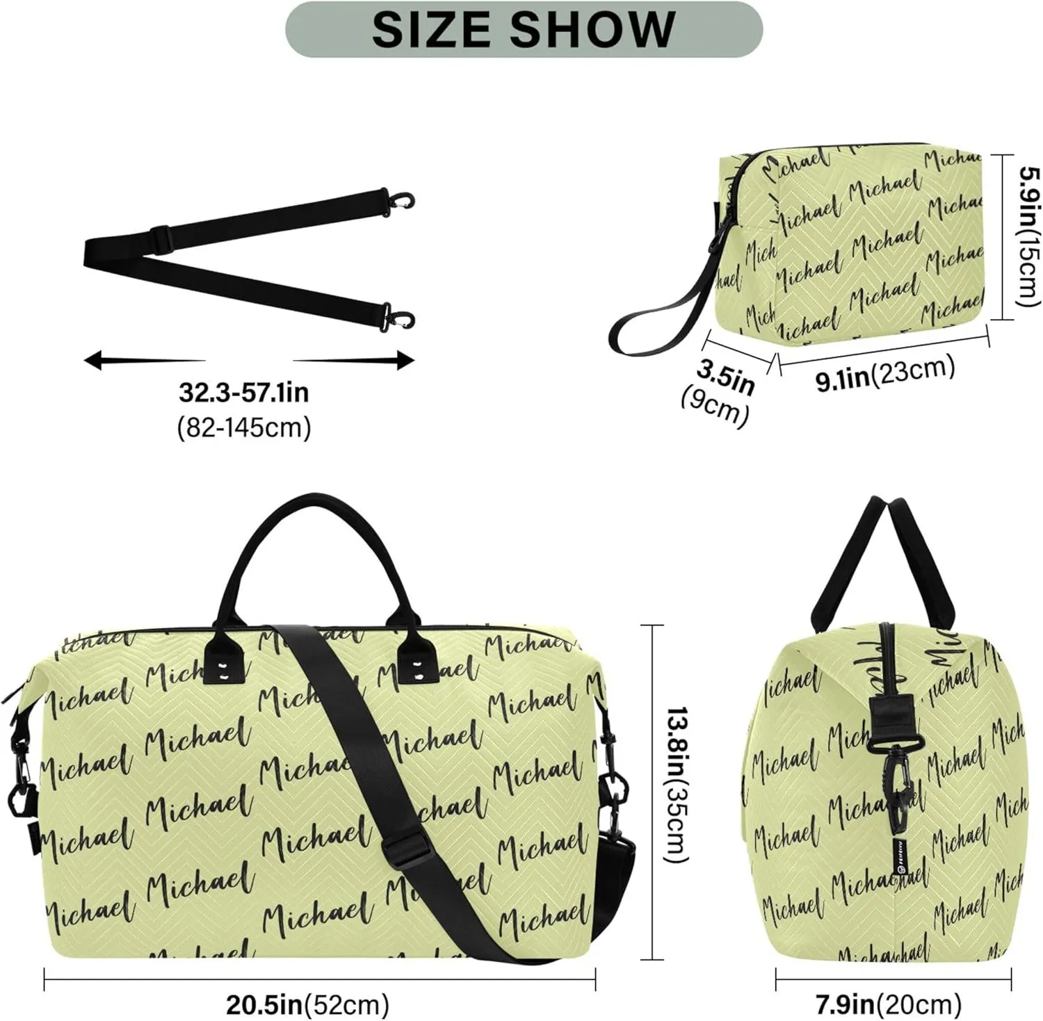 Lime Green Custom Travel Duffel Bag with Toiletry Bag Personalized Weekender Bag for Trips Sports Business Large Carry On Overnight Bag for Women & Men