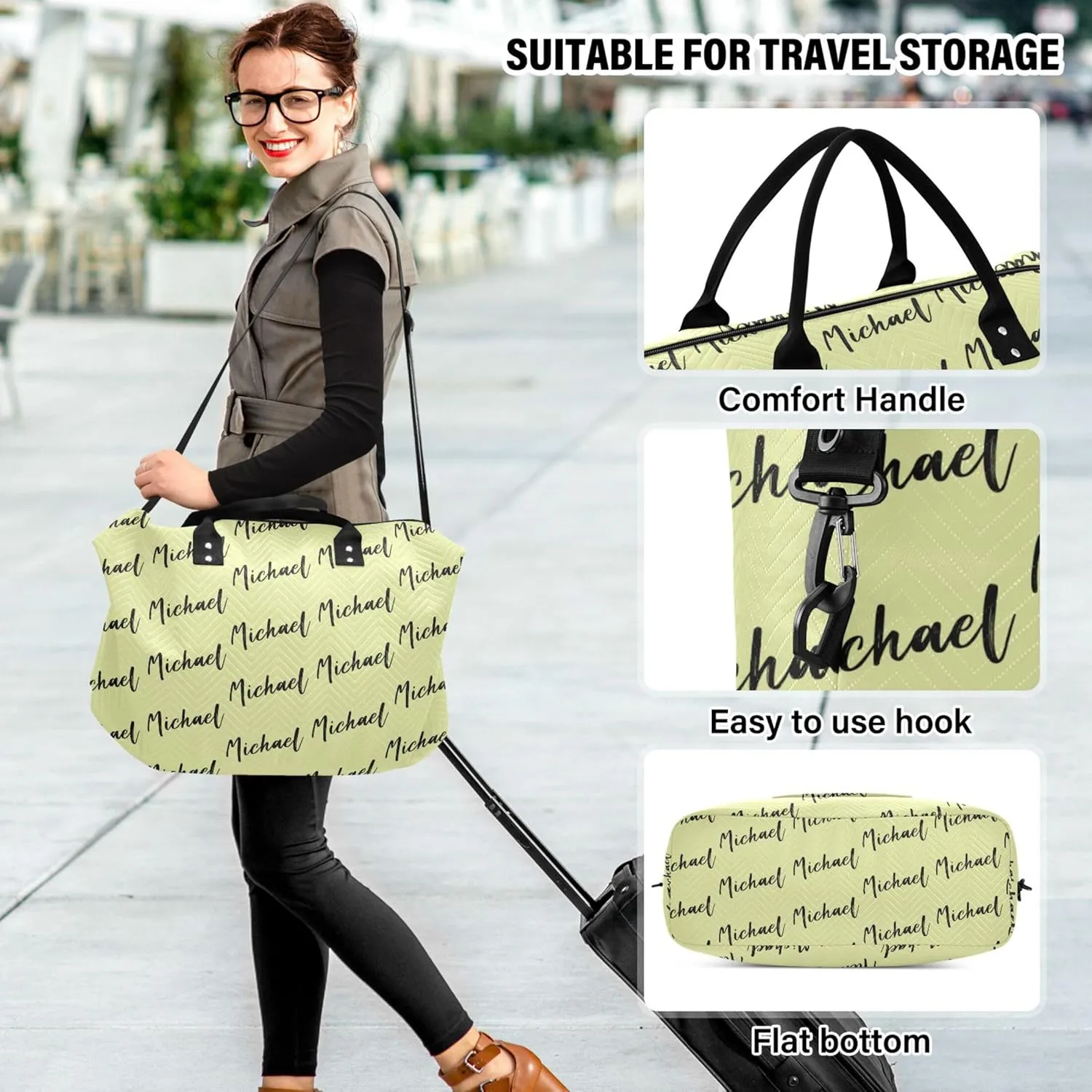 Lime Green Custom Travel Duffel Bag with Toiletry Bag Personalized Weekender Bag for Trips Sports Business Large Carry On Overnight Bag for Women & Men