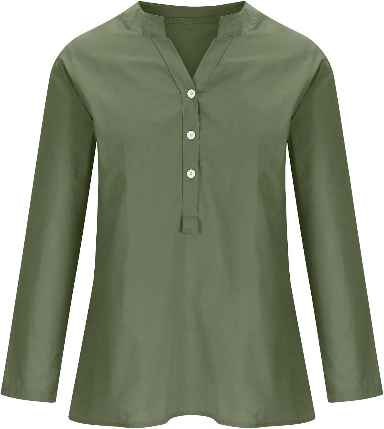 Linen Button Up Shirts for Women Plus Size Long Sleeve v Neck Summer Tops Loose Fit Dressy Casual Solid Blouses