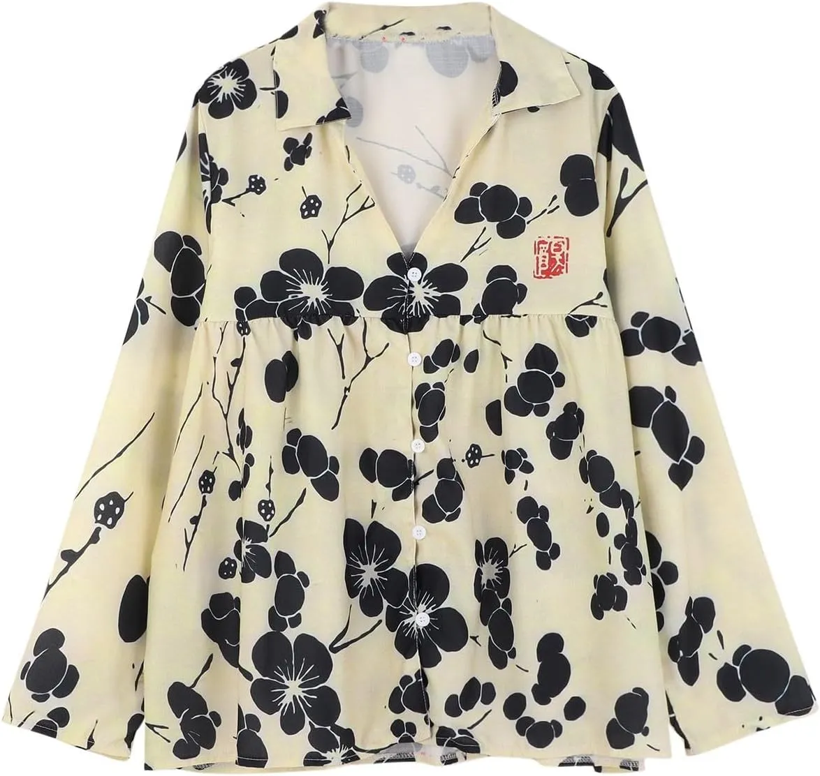 Linen Shirt for Women Breathable Tops Autumn Fragrant Fabric Shirt Solid Color Basic 3/4 Sleeve Tops
