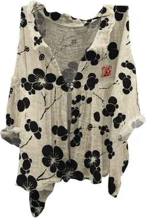 Linen Shirt for Women Breathable Tops Autumn Fragrant Fabric Shirt Solid Color Basic 3/4 Sleeve Tops