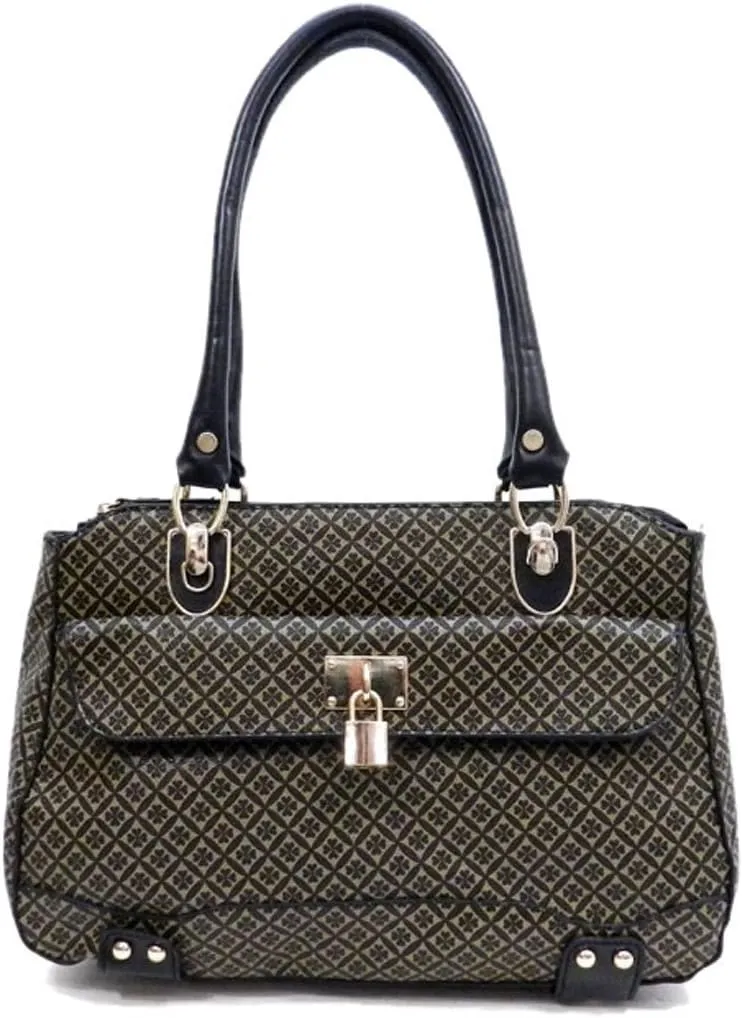 LOEM Black beige Gold lock Polka signature Satchel handbag Bag Designer