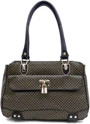 LOEM Black beige Gold lock Polka signature Satchel handbag Bag Designer