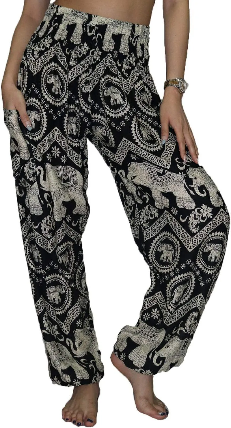 LOFBAZ Harem Pants for Women Elephant Yoga Boho Hippie Maternity PJ Clothing