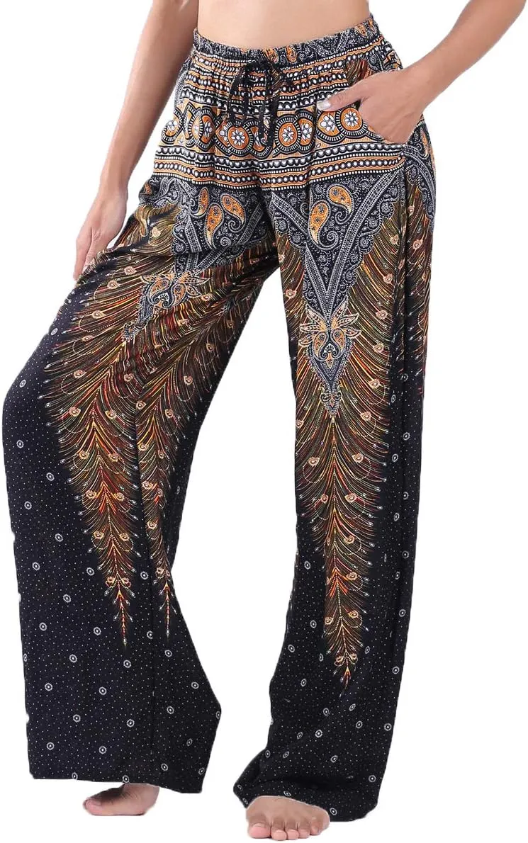 LOFBAZ Harem Pants for Women S-4XL Plus Drawstring Yoga Boho Palazzo PJ Clothing