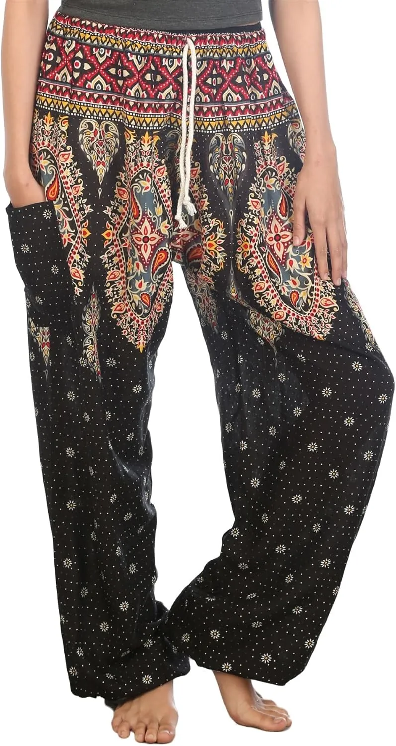 LOFBAZ Harem Pants for Women S-4XL Plus Drawstring Yoga Boho Palazzo PJ Clothing