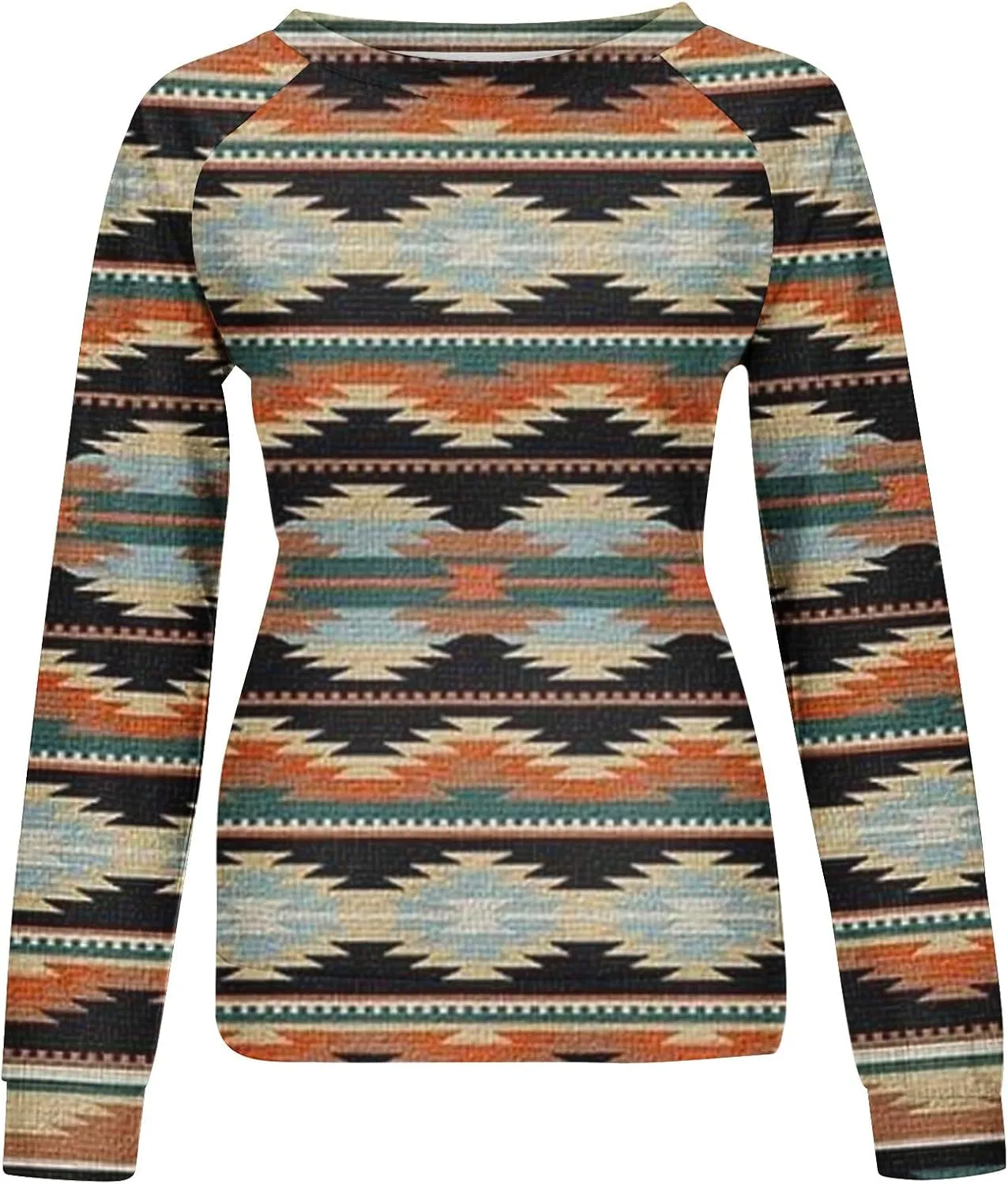 Loose Fitting Long Sleeve Tops for Women Aztec Ethnic Print Graphic Tee Shirts Casual Dressy Crewneck Sweatshirts