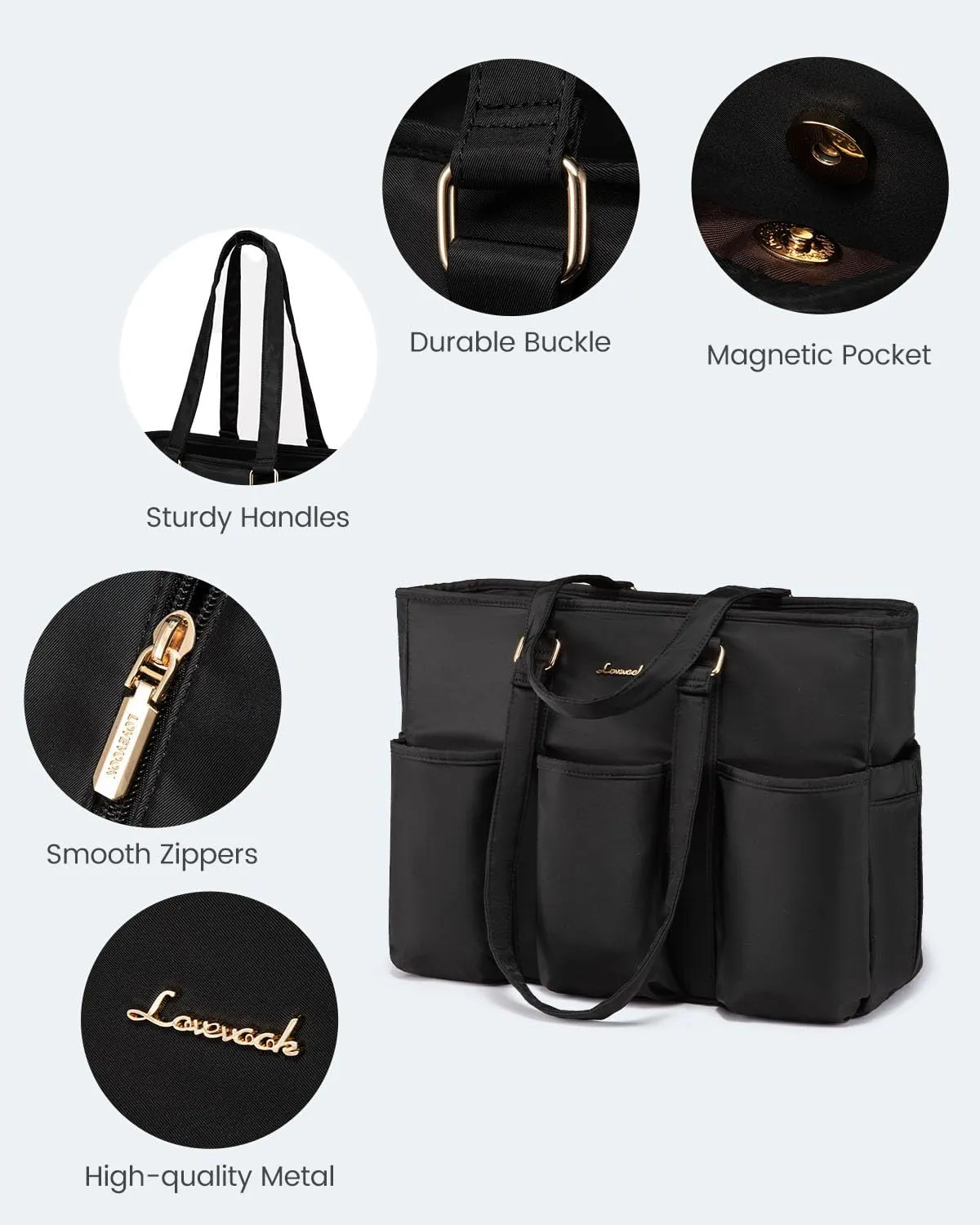 LOVEVOOK 17 Inch Laptop Tote Bag for Women Work, Teacher Tote Bag Nurse Bag, Professional Utility Computer Bag For Work/Travel/College/Daily, Large Purse Handbag With Trolley Sleeve & Large Cup Holder
