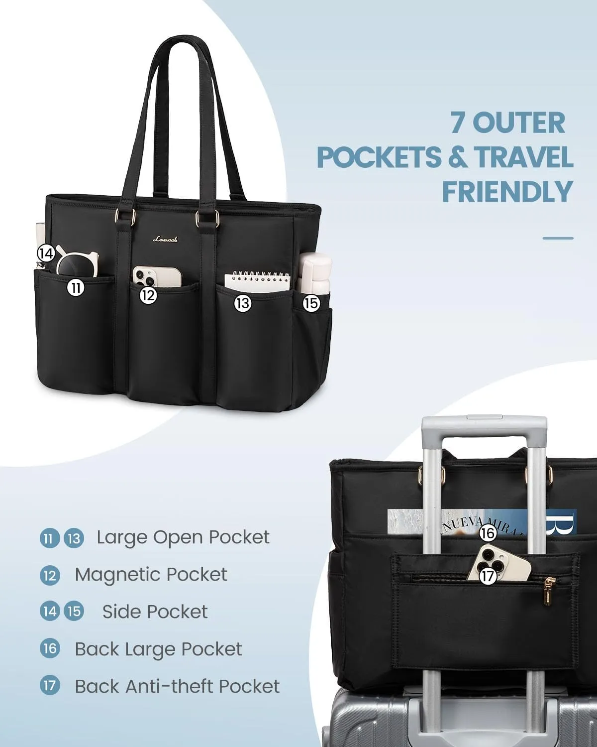 LOVEVOOK 17 Inch Laptop Tote Bag for Women Work, Teacher Tote Bag Nurse Bag, Professional Utility Computer Bag For Work/Travel/College/Daily, Large Purse Handbag With Trolley Sleeve & Large Cup Holder