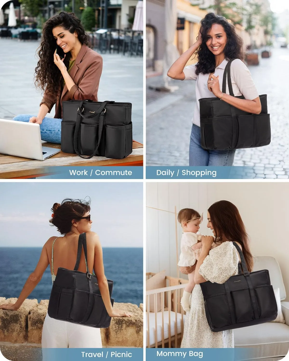 LOVEVOOK 17 Inch Laptop Tote Bag for Women Work, Teacher Tote Bag Nurse Bag, Professional Utility Computer Bag For Work/Travel/College/Daily, Large Purse Handbag With Trolley Sleeve & Large Cup Holder