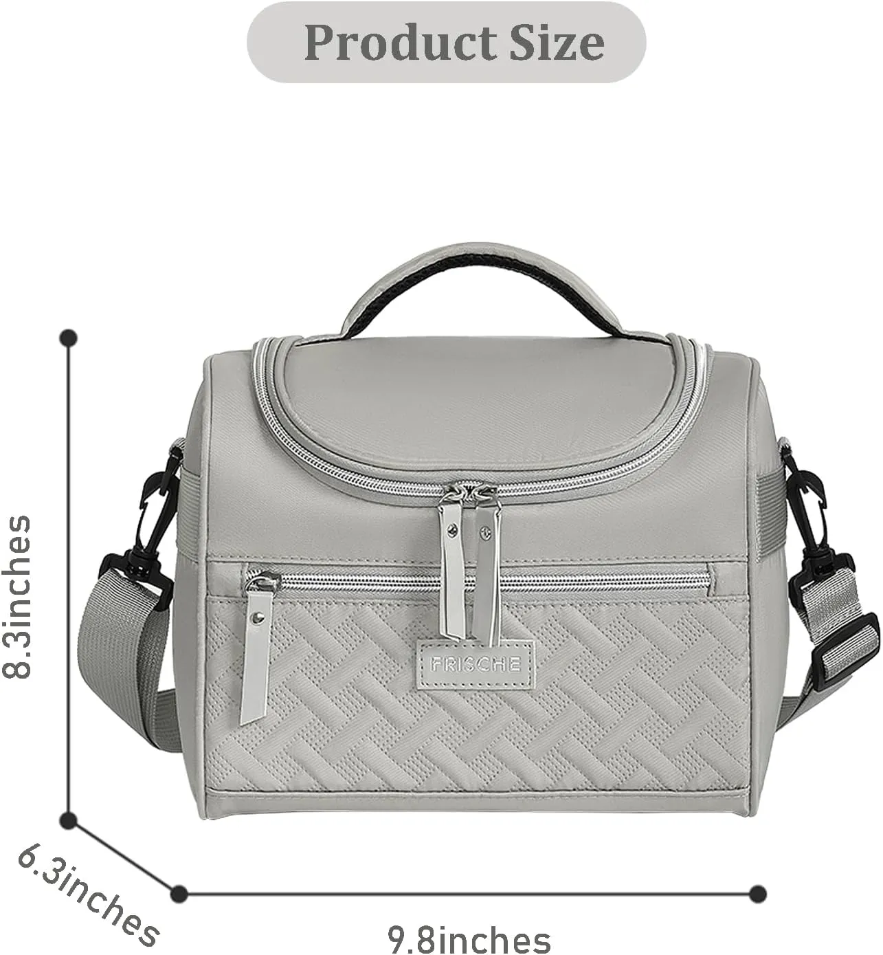 Lunch Bag for women, 8L Large Lunch Box with Adjustable Shoulder Strap, Resuable & Leakproof Lunch Cooler Bag, Insulated Lunch Tote Bag, Portable Lunch Pail for work, Tourist, outdoor use (Gray)