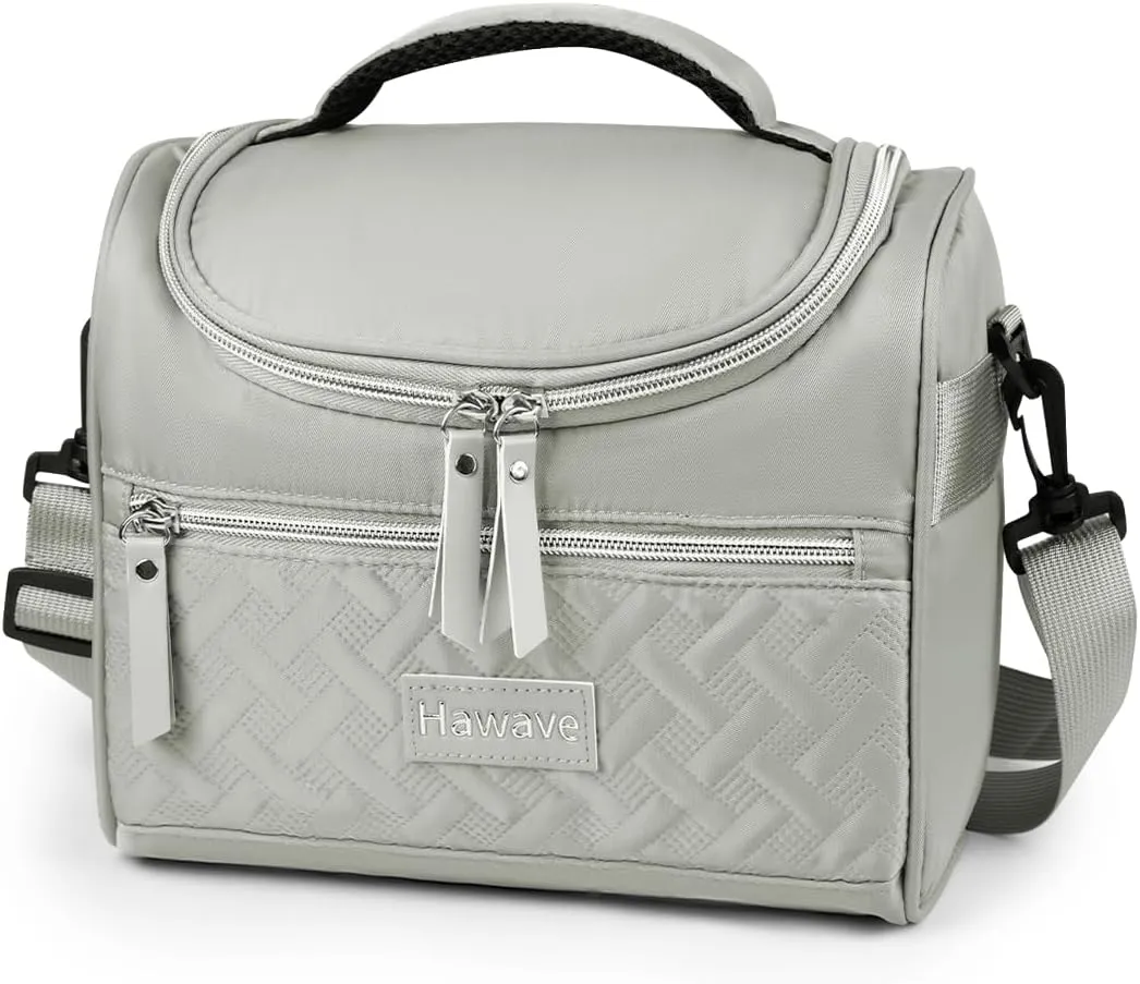 Lunch Bag for Women Men Adult Insulated Lunch Box, Leakproof Lunch Cooler Bag with Front Pocket & Adjustable Shoulder Strap, Reusable Large Lunch Tote Bag for Work Office Travel Picnic, Grey