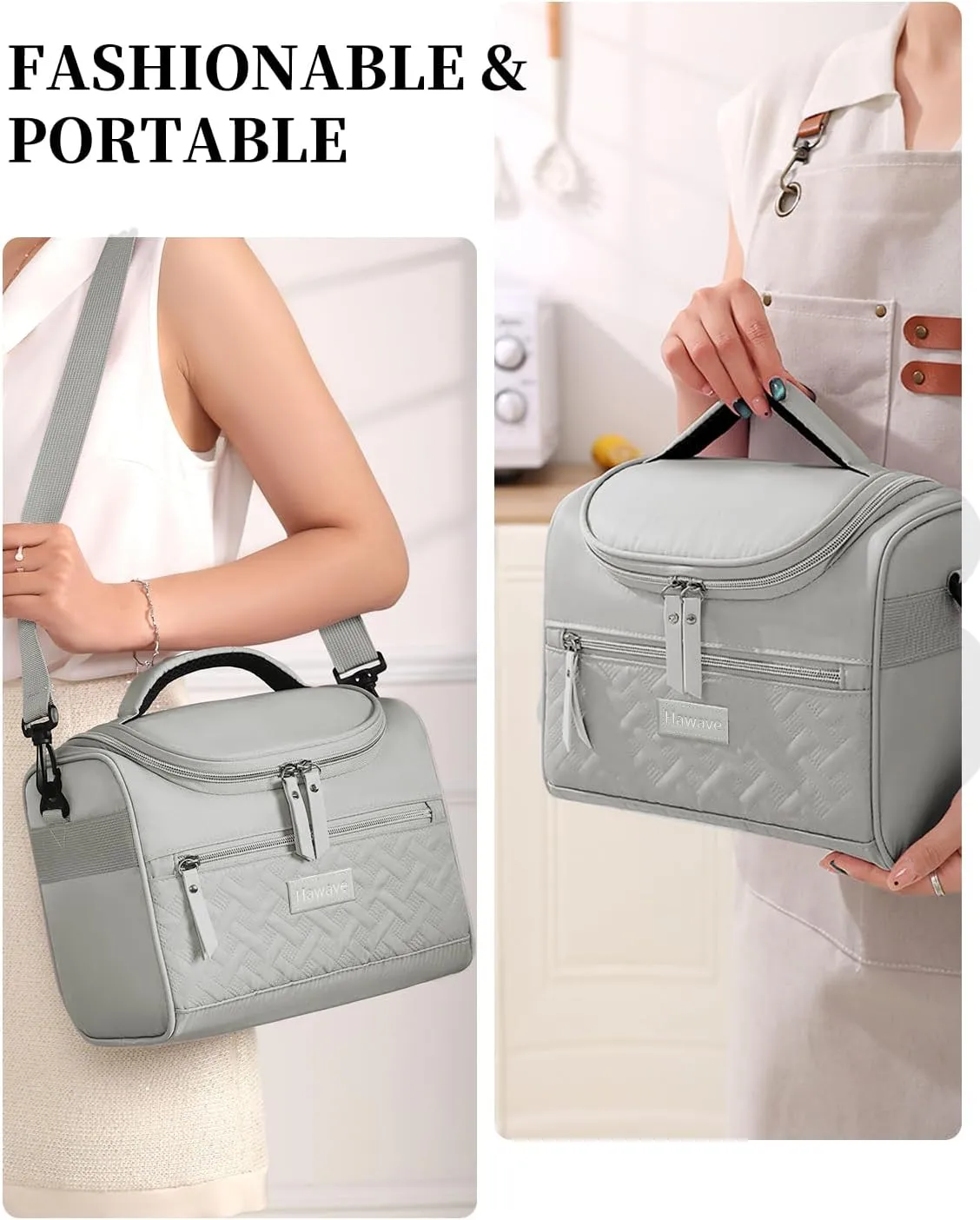 Lunch Bag for Women Men Adult Insulated Lunch Box, Leakproof Lunch Cooler Bag with Front Pocket & Adjustable Shoulder Strap, Reusable Large Lunch Tote Bag for Work Office Travel Picnic, Grey