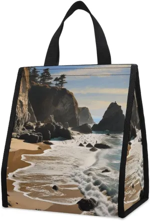 Lunch Bag for Women Men Cute Insulated Lunch Box Reusable Portable Beach On The Pacific Coast Lunch Tote Bag for Work Office Travel