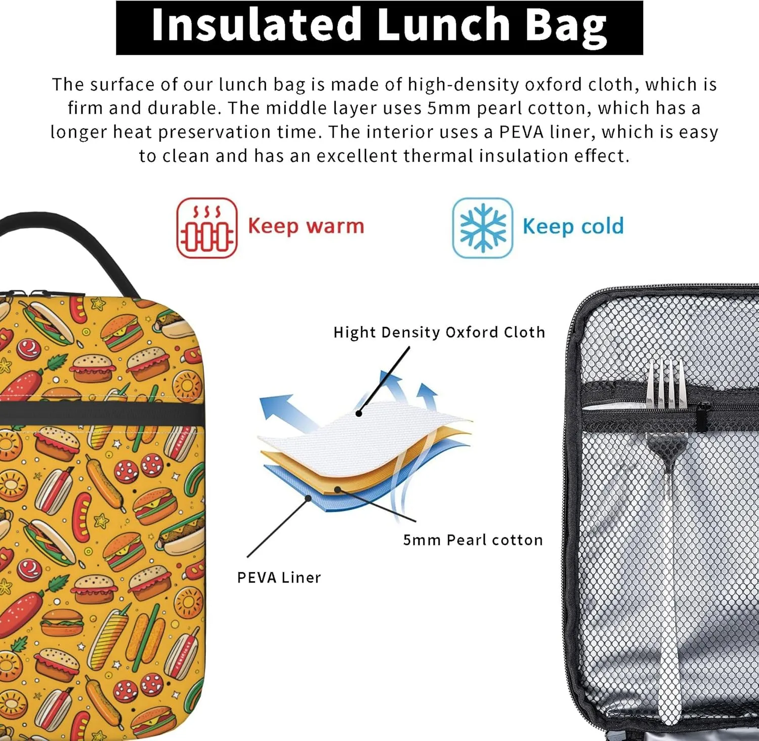 Lunch bag for Women Men, Insulated Lunch Box Container Reusable Leakproof Tote for Office, Work, Beach or Travel