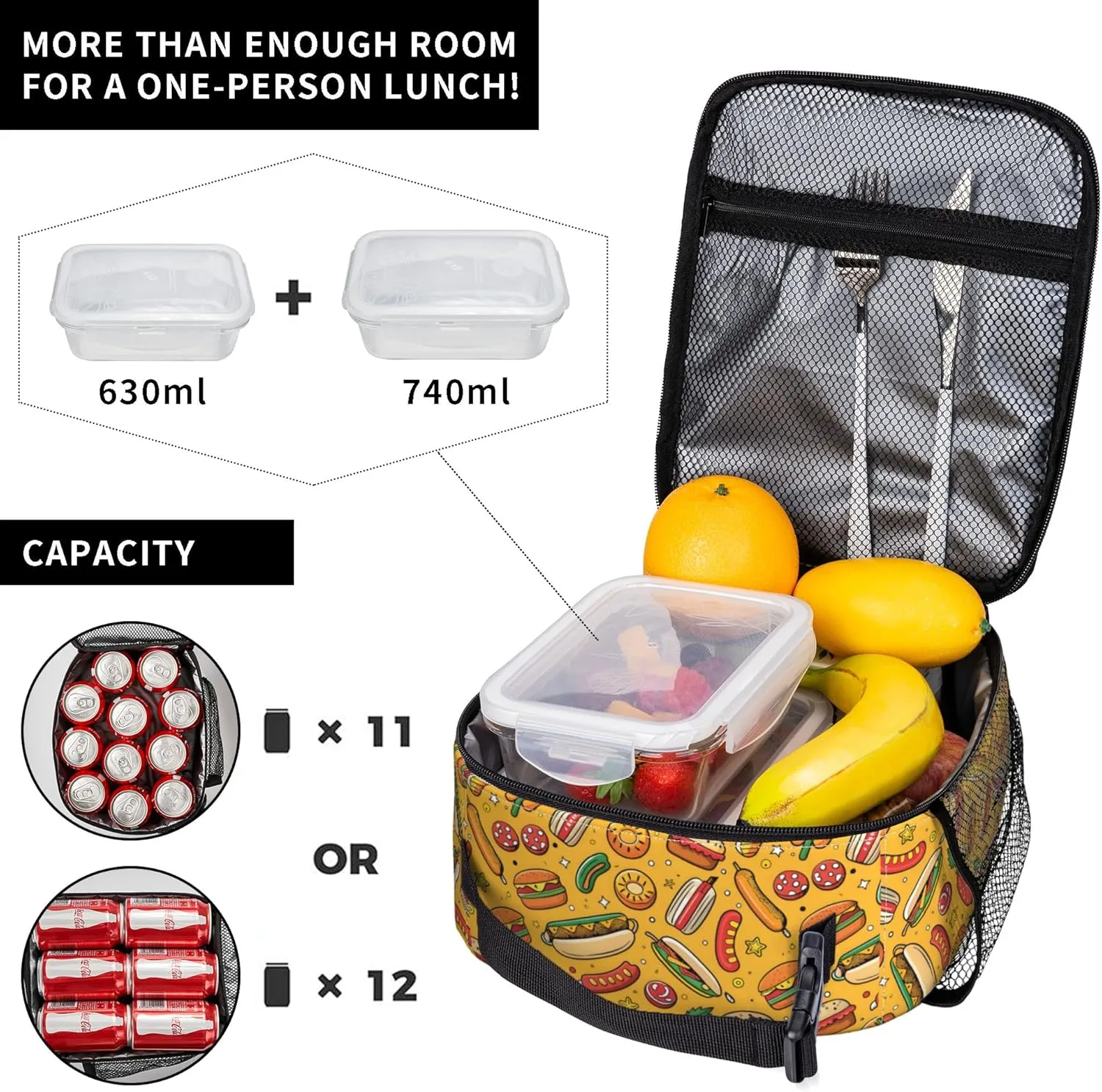 Lunch bag for Women Men, Insulated Lunch Box Container Reusable Leakproof Tote for Office, Work, Beach or Travel