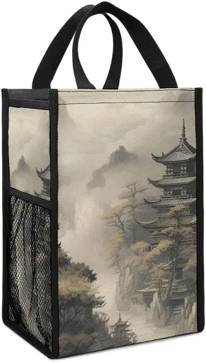Lunch Bag for Women Men Lunch Box Insulated Chinese Style Architecture Lunch Tote Bag Reusable Lunch Cooler Bag for Work