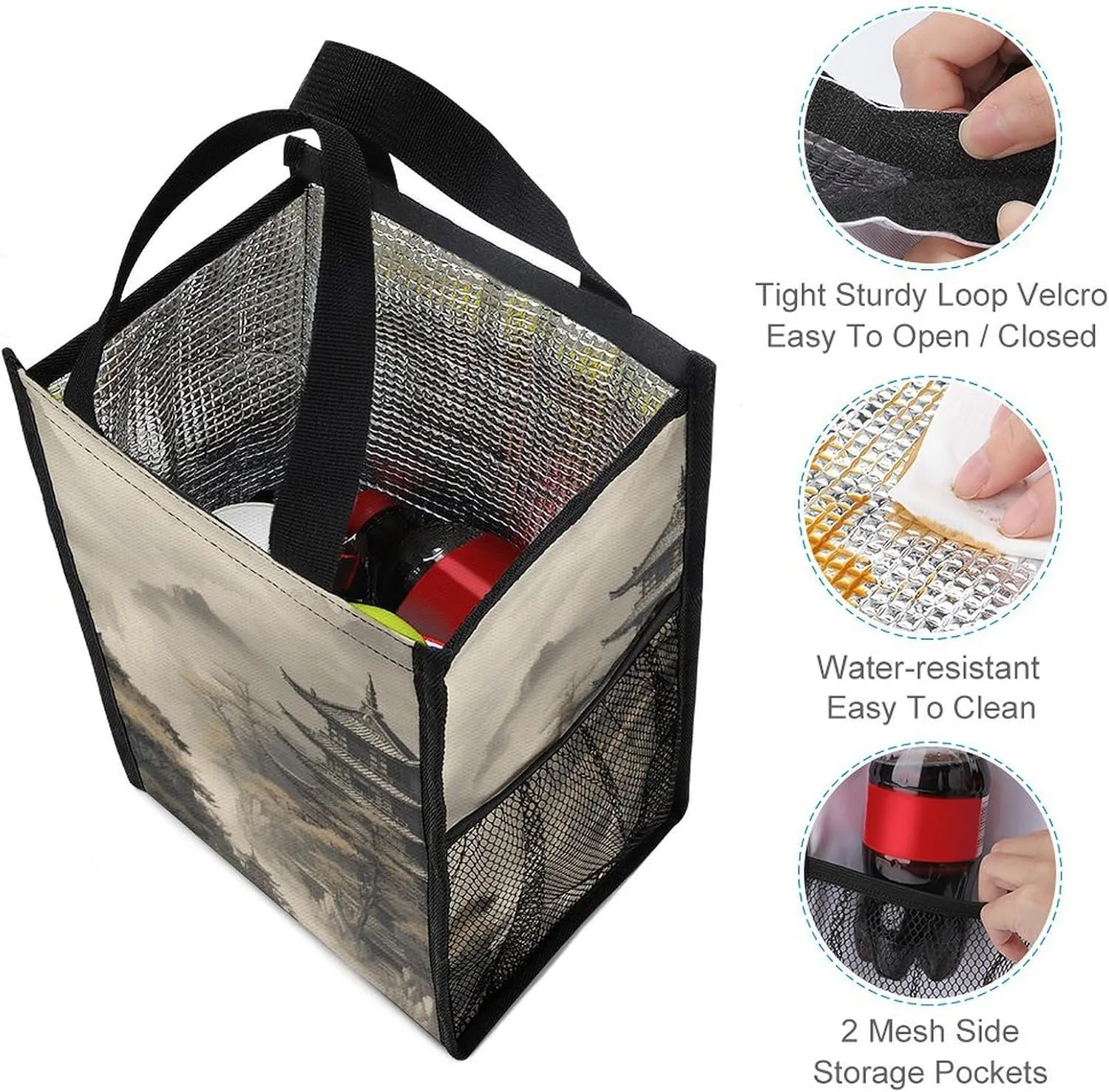 Lunch Bag for Women Men Lunch Box Insulated Chinese Style Architecture Lunch Tote Bag Reusable Lunch Cooler Bag for Work