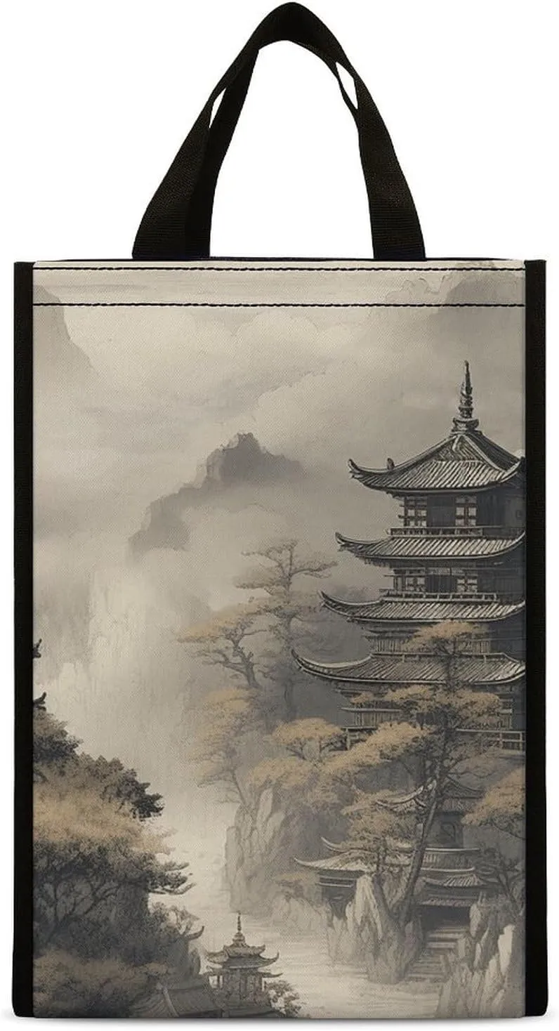 Lunch Bag for Women Men Lunch Box Insulated Chinese Style Architecture Lunch Tote Bag Reusable Lunch Cooler Bag for Work