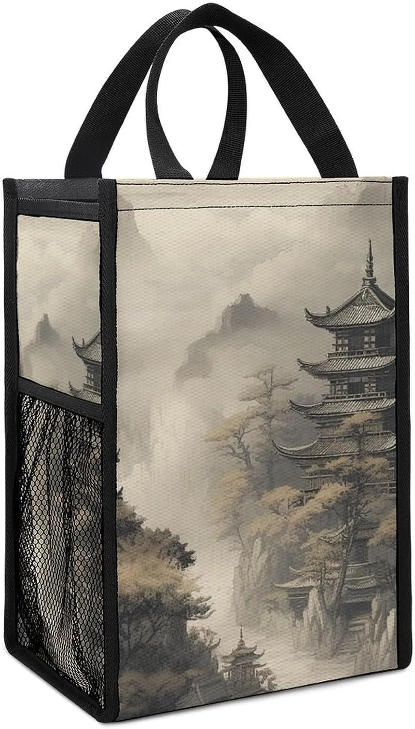 Lunch Bag for Women Men Lunch Box Insulated Chinese Style Architecture Lunch Tote Bag Reusable Lunch Cooler Bag for Work