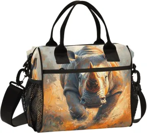 Lunch Bag Rhinoceros Oil Painting Women Men Adult Reusable Leakproof Large Spacious Cooler Tote Insulated Lunch Box for Work Office Travel Picnic, Medium