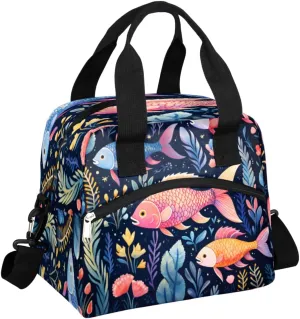 Lunch Bag Women Fish Insulated Lunch Bag Men Lunch Box Waterproof Thermal Cooler Tote Bags with Shoulder Strap Ocean Seaweed Lunch Tote Bag for Work, Picnic, Travel for Adult