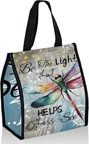 Lunch Bags Dragonfly Light Cute Women Lunch Box Large Reusable Insulated Lunch Tote Lunch Cooler Bag Wide-Open Foldable Portable Leakproof Handbag for Office, Work, Beach or Travel