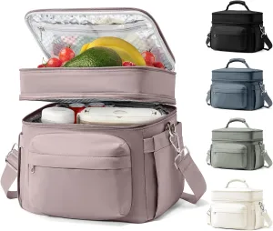 Lunch Box Women Insulated Lunch Bag Men Expandable Waterproof Leakproof Lunch Boxes Large Lunch Tote Cooler Bag for Work with Water Bottle Holder Pink Purple
