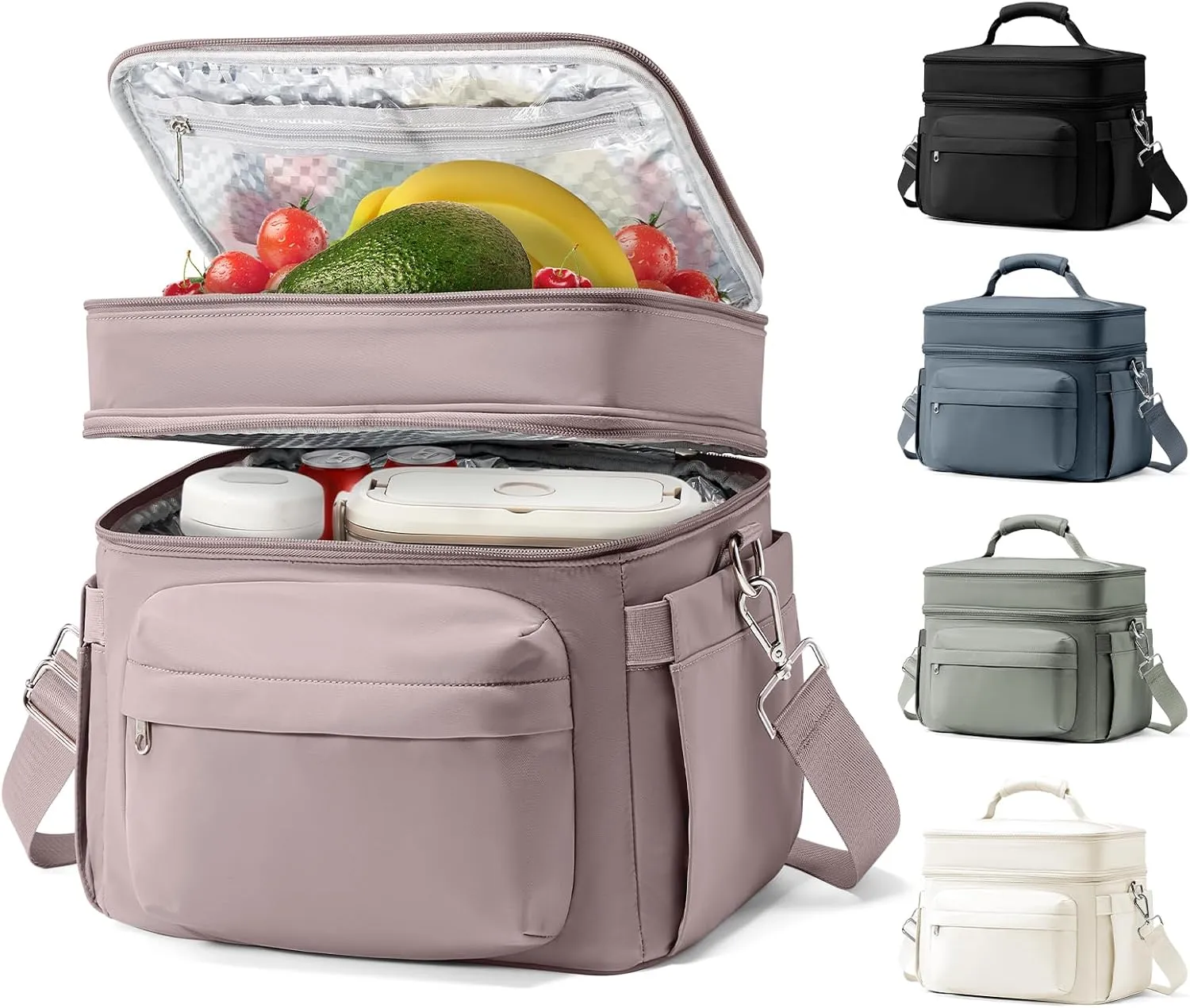 Lunch Box Women Insulated Lunch Bag Men Expandable Waterproof Leakproof Lunch Boxes Large Lunch Tote Cooler Bag for Work with Water Bottle Holder Pink Purple