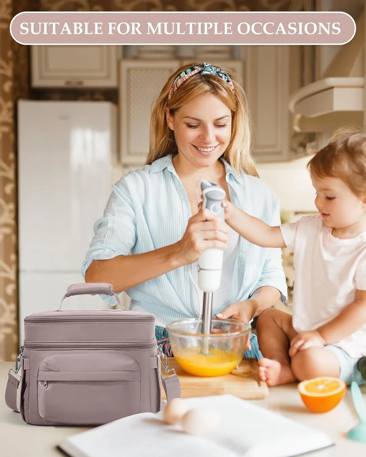 Lunch Box Women Insulated Lunch Bag Men Expandable Waterproof Leakproof Lunch Boxes Large Lunch Tote Cooler Bag for Work with Water Bottle Holder Pink Purple