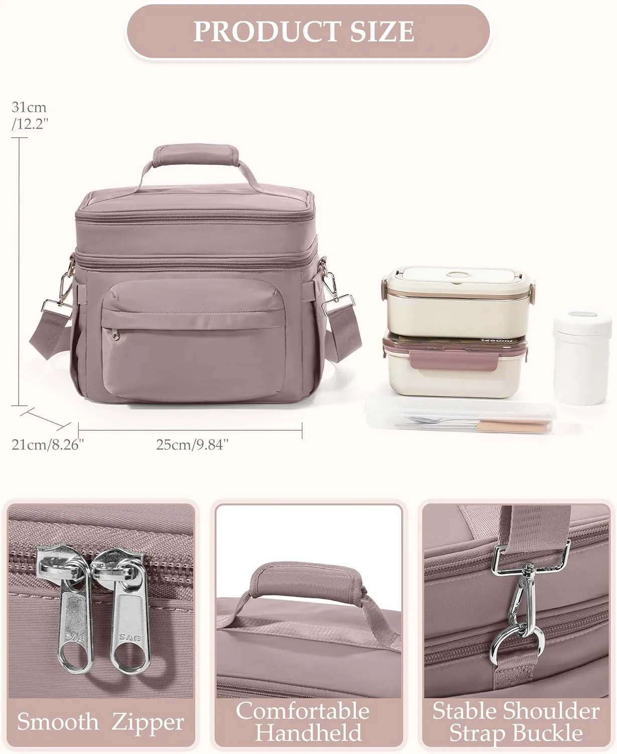 Lunch Box Women Insulated Lunch Bag Men Expandable Waterproof Leakproof Lunch Boxes Large Lunch Tote Cooler Bag for Work with Water Bottle Holder Pink Purple
