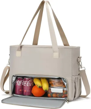 Lunch Tote Bag for Women, Teacher Tote Bag 15.6 inch Laptop Bags with Insulated Lunch Compartment, Casual Canvas Work Bag Nurse Bags Computer Messenger Bag, Laptop Briefcase for Office, Travel, Khaki