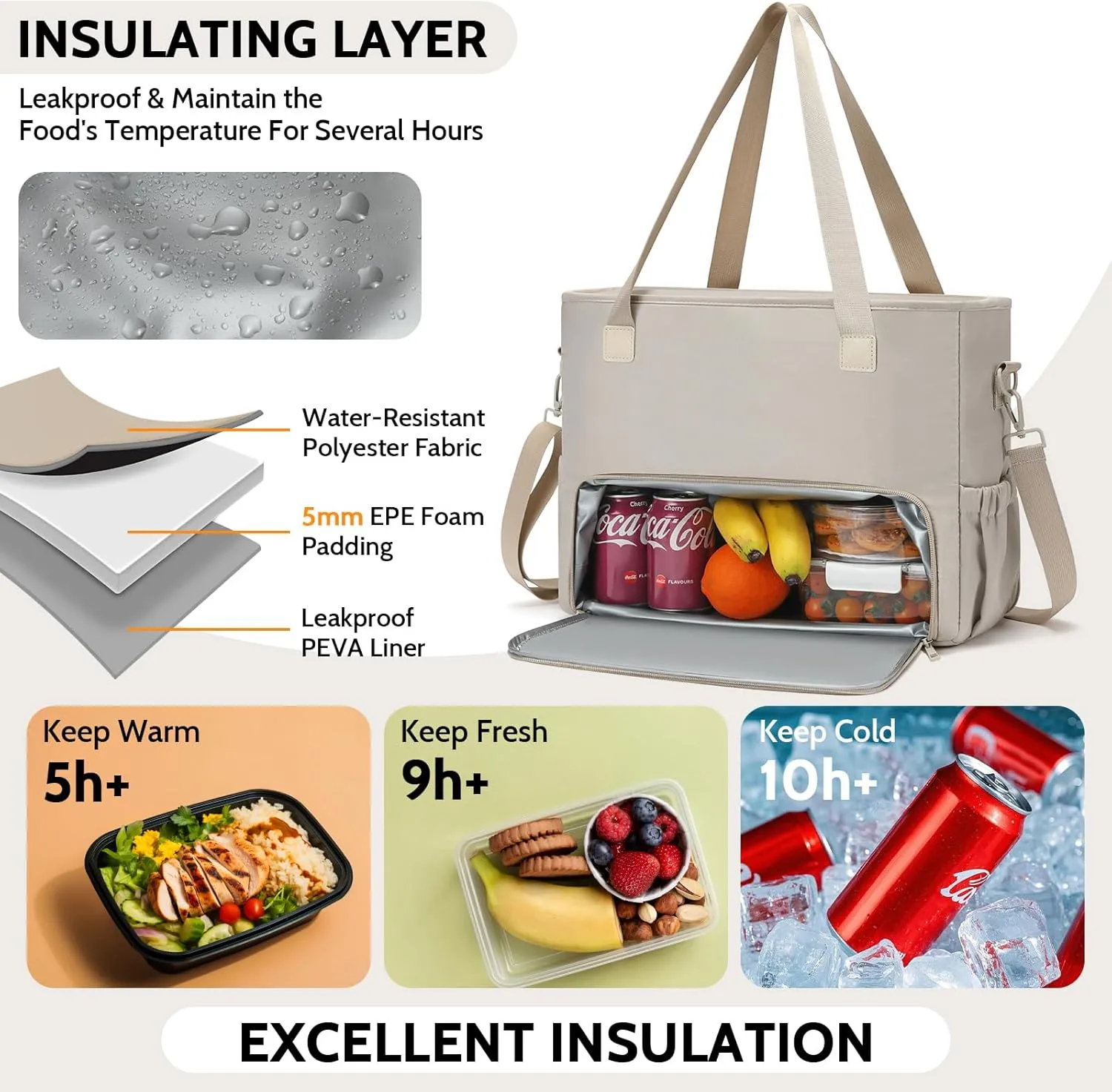 Lunch Tote Bag for Women, Teacher Tote Bag 15.6 inch Laptop Bags with Insulated Lunch Compartment, Casual Canvas Work Bag Nurse Bags Computer Messenger Bag, Laptop Briefcase for Office, Travel, Khaki