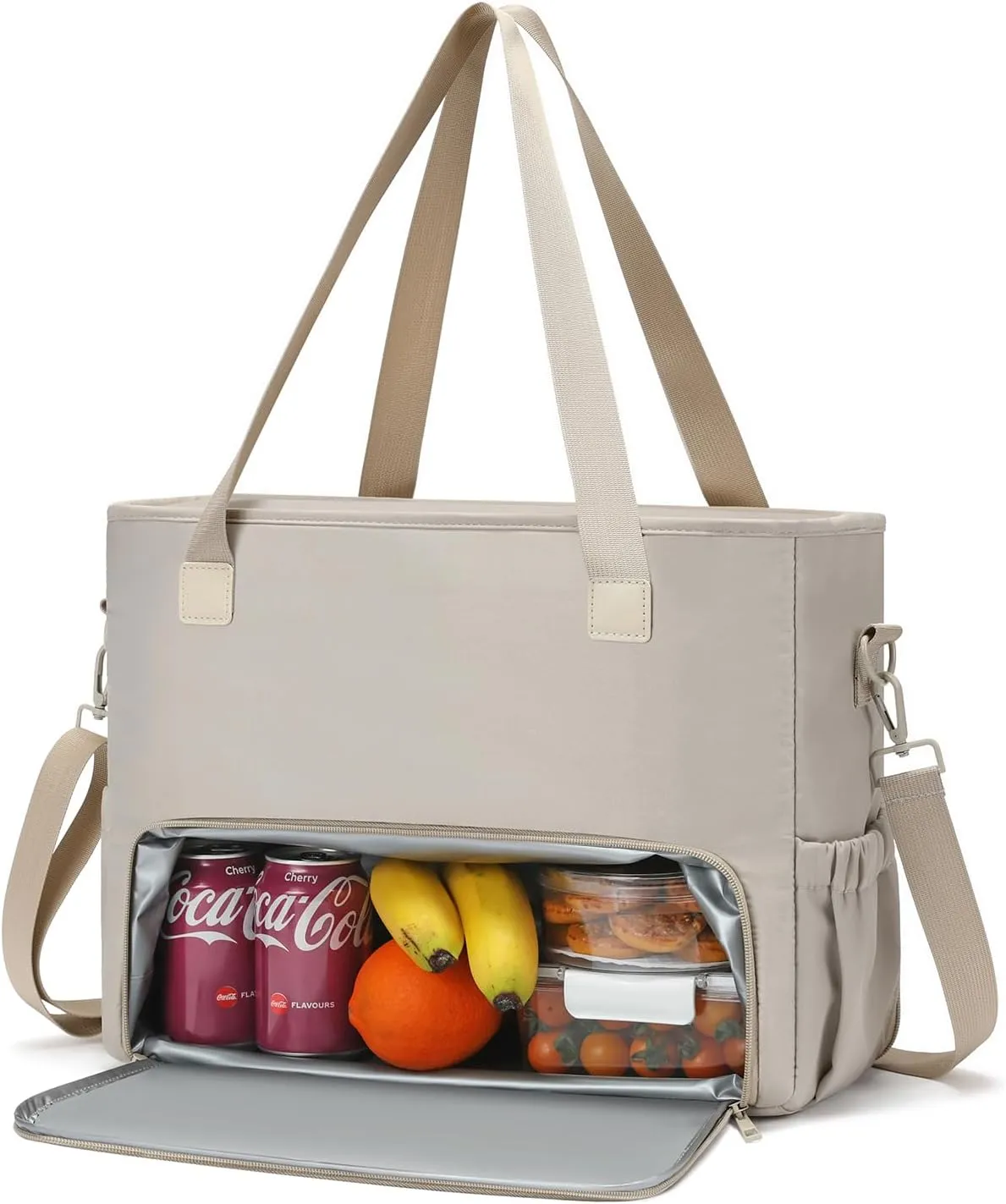 Lunch Tote Bag for Women, Teacher Tote Bag 15.6 inch Laptop Bags with Insulated Lunch Compartment, Casual Canvas Work Bag Nurse Bags Computer Messenger Bag, Laptop Briefcase for Office, Travel, Khaki