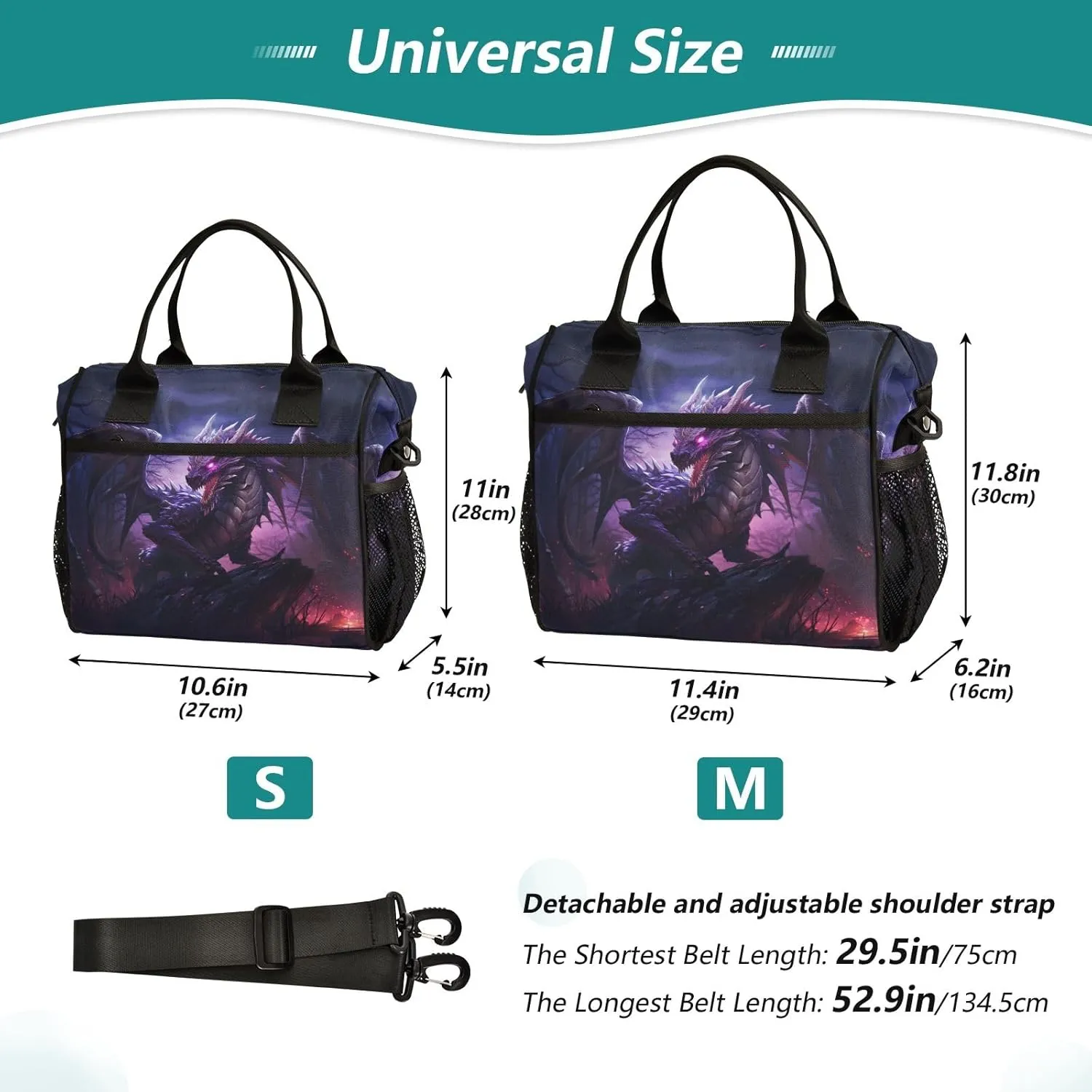 Lunch Tote Bags for Men lunch Box Lunch Cooler Bag Large Work Dragon Pterosaur Leakproof Office Picnic Travel Lunch Bag M