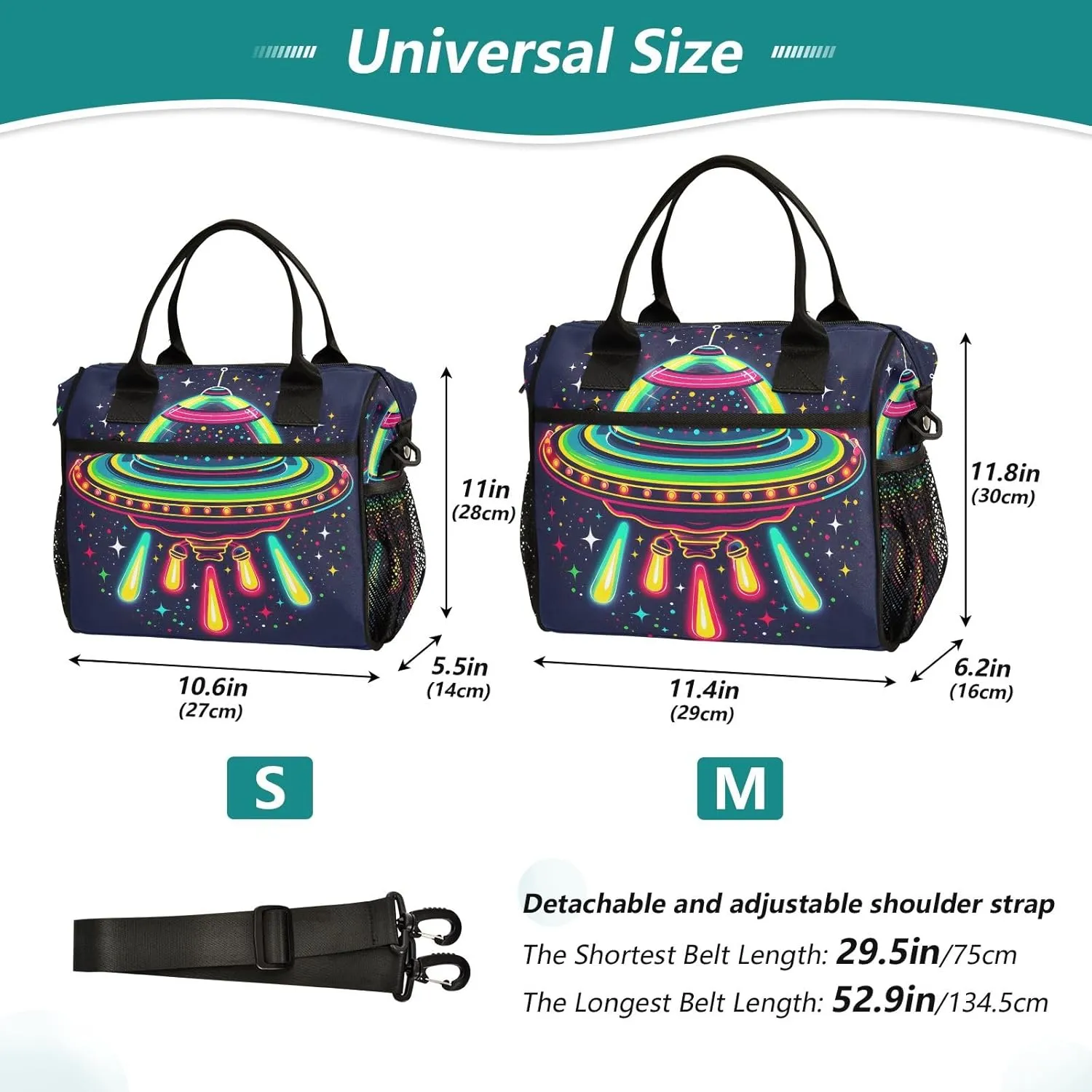 Lunch Tote Bags for Men lunch Box Lunch Cooler Bag Large Work Neon Ufo Spacecraft Leakproof Office Picnic Travel Lunch Bag M