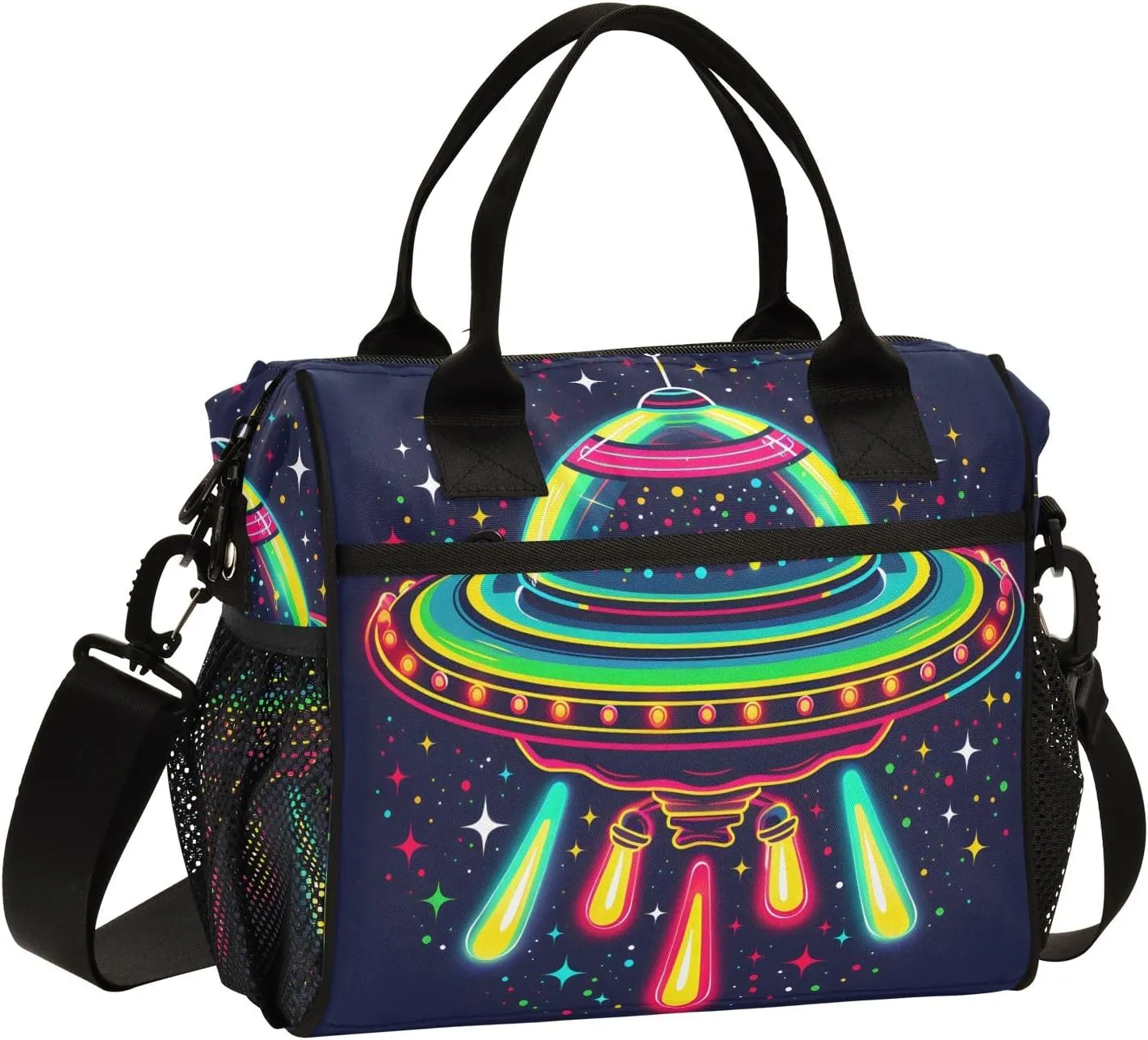 Lunch Tote Bags for Men lunch Box Lunch Cooler Bag Large Work Neon Ufo Spacecraft Leakproof Office Picnic Travel Lunch Bag M