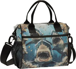 Lunch Tote Bags for Men lunch Box Lunch Cooler Bag Large Work Sharks Break Through Walls Leakproof Office Picnic Travel Lunch Bag M