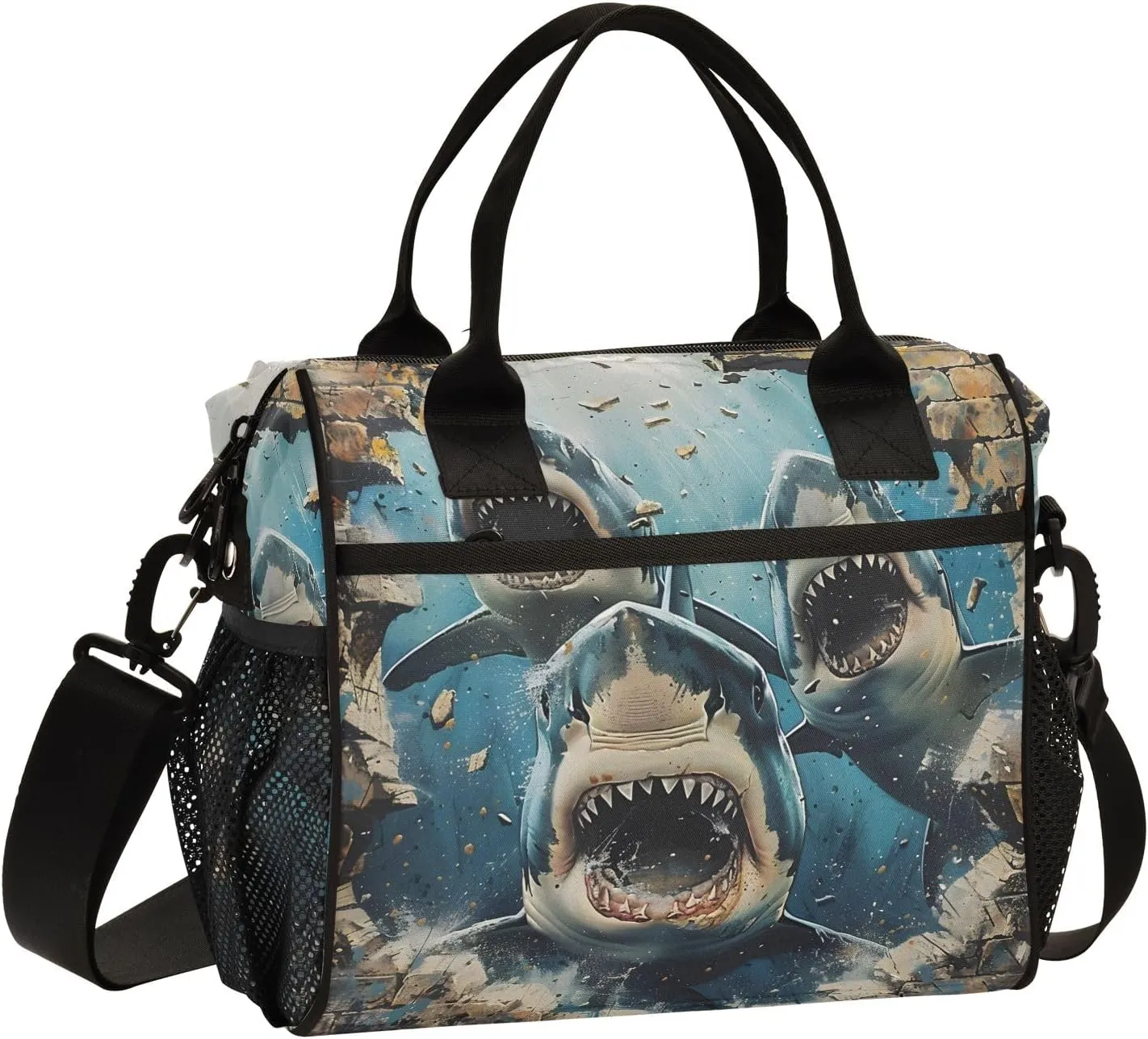 Lunch Tote Bags for Men lunch Box Lunch Cooler Bag Large Work Sharks Break Through Walls Leakproof Office Picnic Travel Lunch Bag M