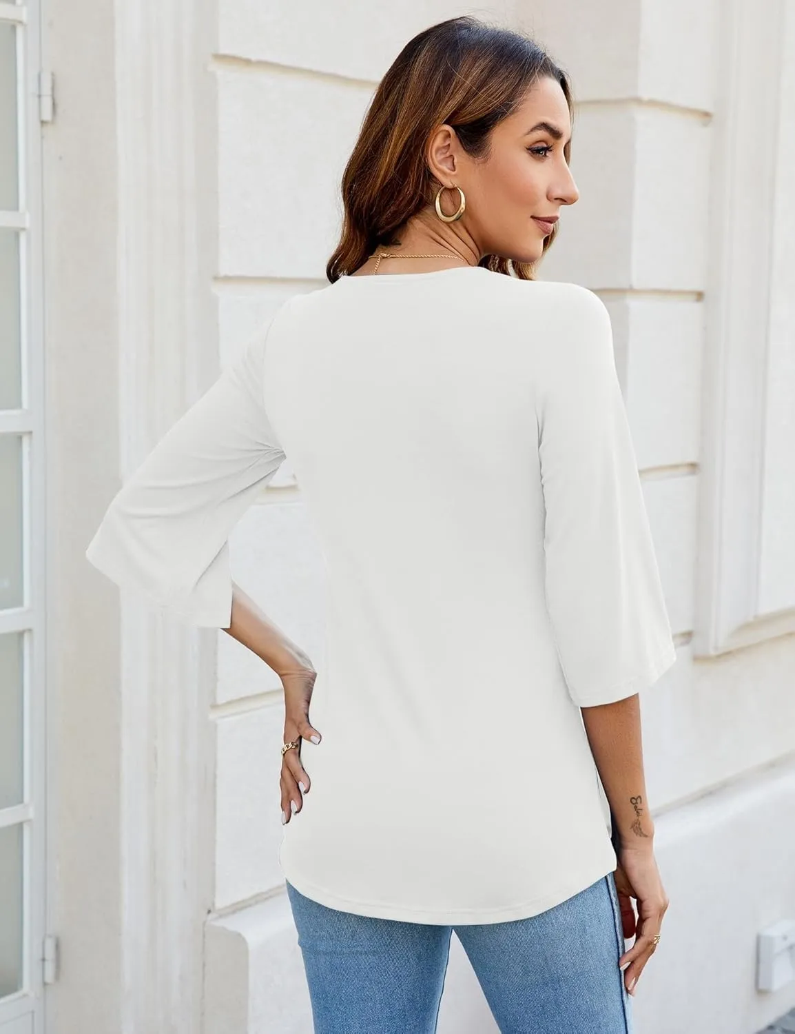 LUYAA Women's 3/4 Sleeve Tops Dressy Casual Summer Cut Out Twist Knot Elegant Blouse Tunics
