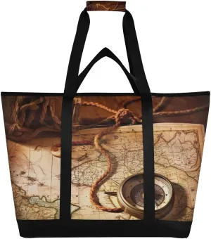 Map Rope Reusable Insulated Lunchbox Cooler Bag, Leakproof Kitchen Grocery Bag Collapsible Portable Cooler Tote Bag for Picnic, Camping, Office, Travel