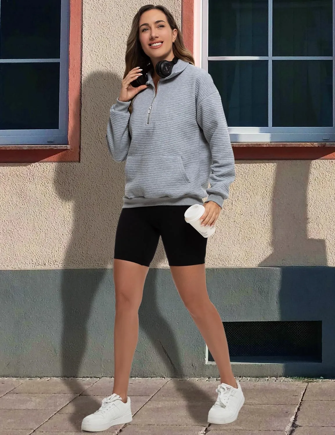 MathCat Womens Oversized Sweatshirts Half Zip Pullover Hoodies Casual Sweaters Loose Fit Fall Winter Fashion Clothes Outfits