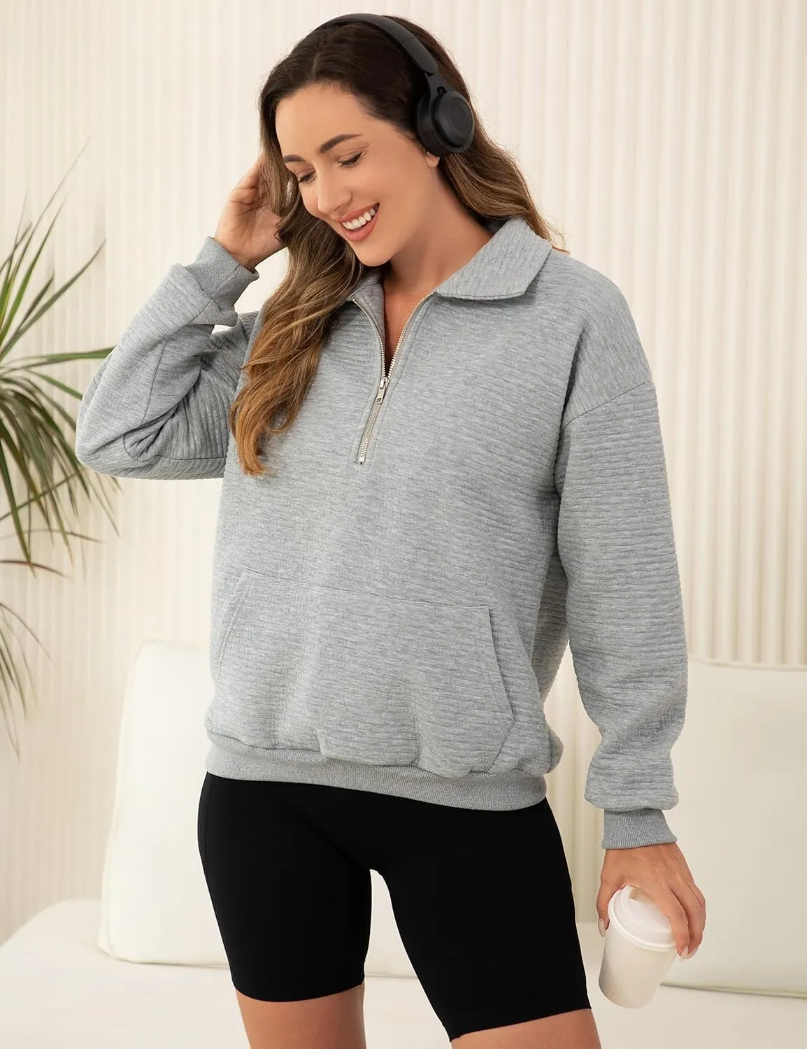 MathCat Womens Oversized Sweatshirts Half Zip Pullover Hoodies Casual Sweaters Loose Fit Fall Winter Fashion Clothes Outfits